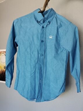 Cinch Western Light Blue Microdot Button-Down Shirt. Cowboy Cute! Light-weight!